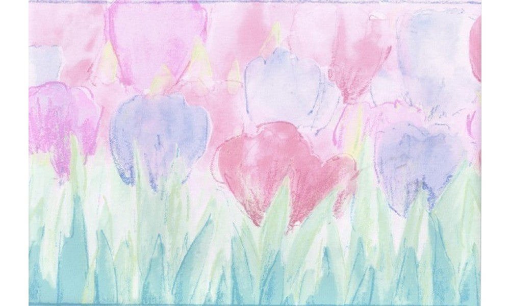 Norwall CT78172 Tulips Wallpaper Border, Blue Pink