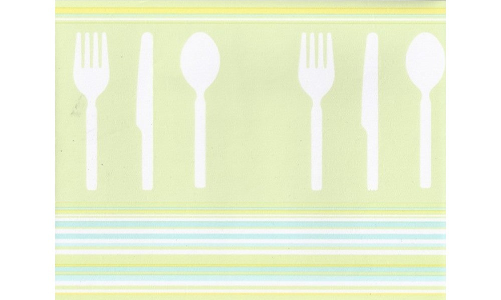 Norwall CU78225 Modern Cutlery Wallpaper Border, Green Teal White