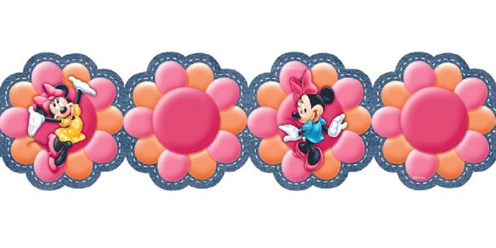 Imperial DF059222D Disney Home Minnie Funky Flowers Wallpaper Border, Navy Blue