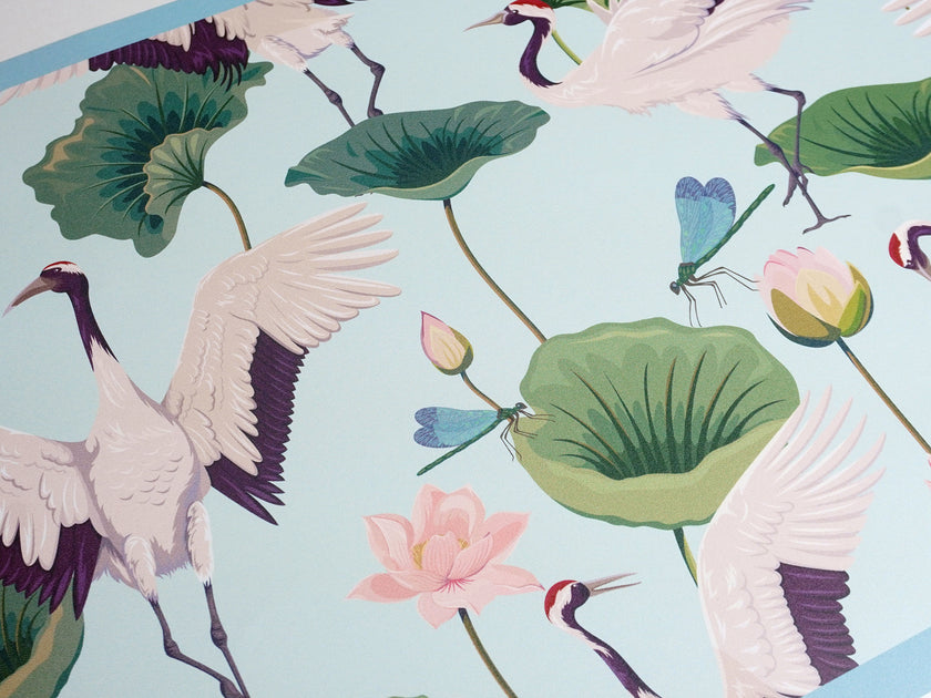 GB50041g8 Cranes and Grasshoppers Peel and Stick Wallpaper Border 8in Height x 15ft Long Blue Green Pink