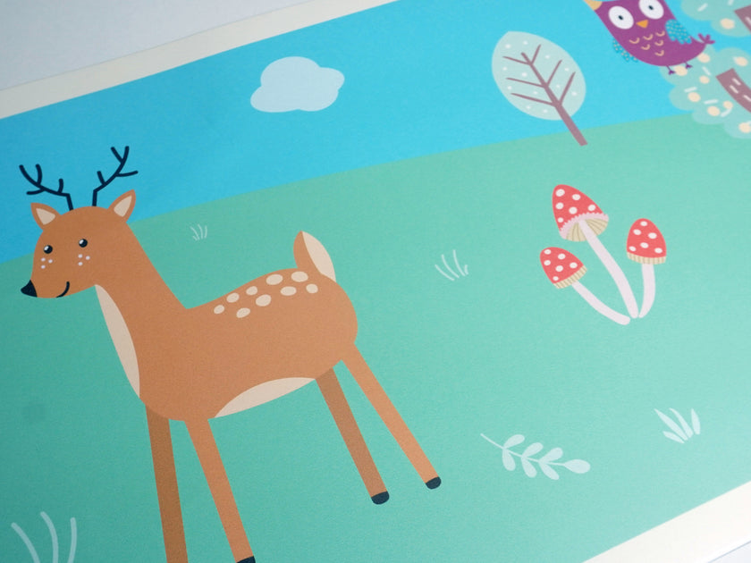 GB90031g8 Forest Animals Peel and Stick Wallpaper Border 8in Height x 15ft Long Blue Green Tan