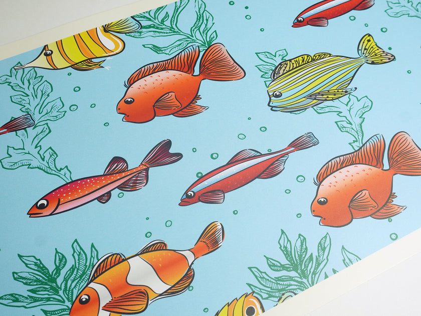GB90061g8 Cartoon Fish Peel and Stick Wallpaper Border 8in Height x 15ft Long Blue Green Orange