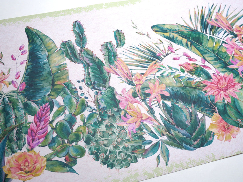 GB50131 Cactus Flowers Wallpaper Border 10in Height x 15ft Long, Green Beige Pink