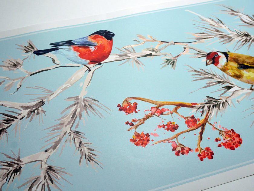 GB30011 Birds in Pines Peel and Stick Wallpaper Border 10in Height x 15ft Long, Blue White Pink Yellow