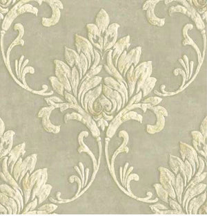 GW1012  Grace & Gardenia Cream & Pale Gold Damask Peel & Stick Wallpaper