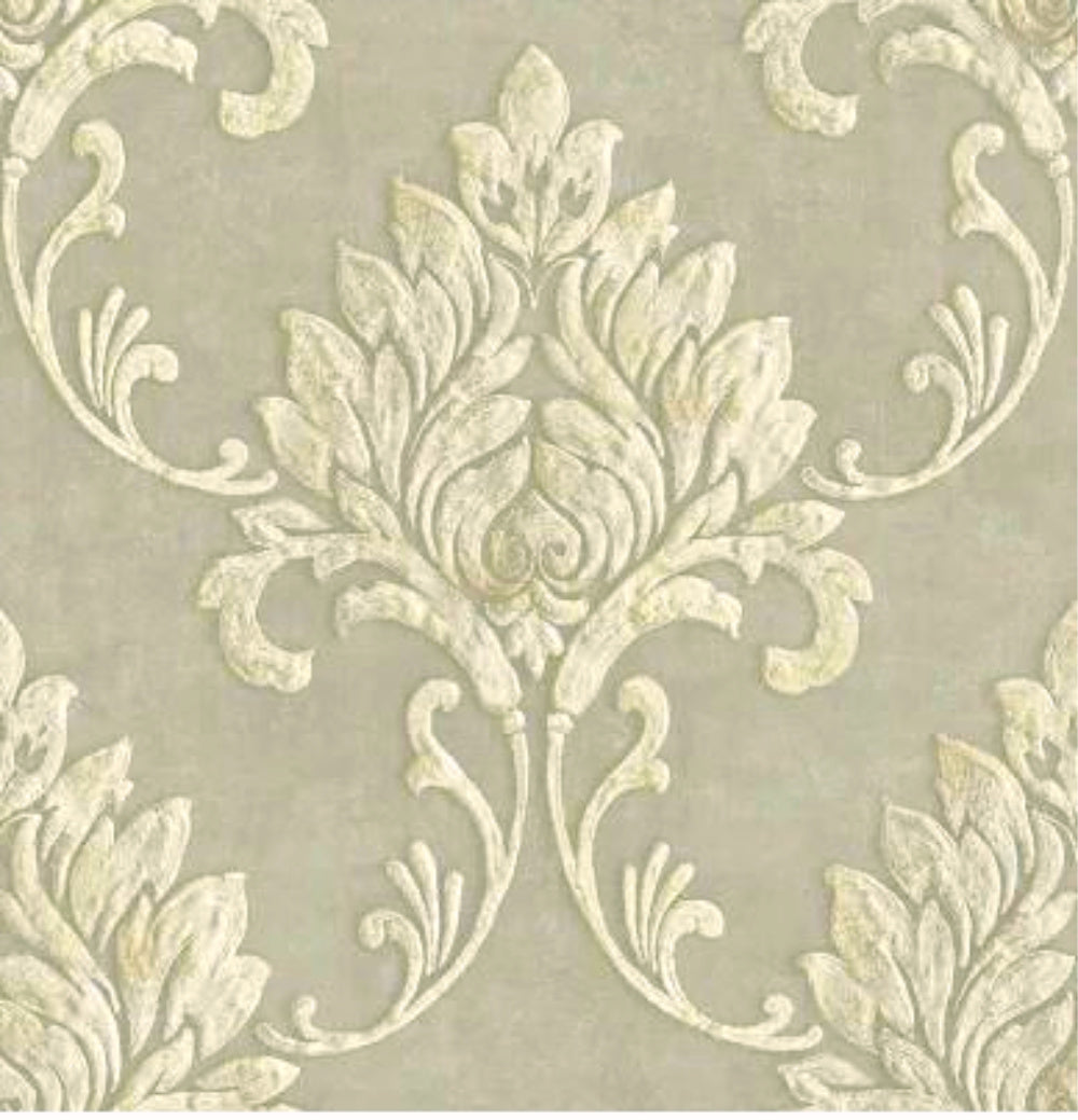 GW1012  Grace & Gardenia Cream & Pale Gold Damask Peel & Stick Wallpaper