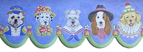 LA73566B Cute Circus Puppies Wallpaper Wall Borders, Blue