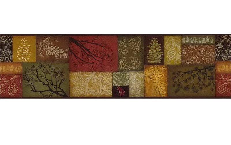 Warner Field Guide FG35511B Pinecone Collage Wallpaper Border, Brown