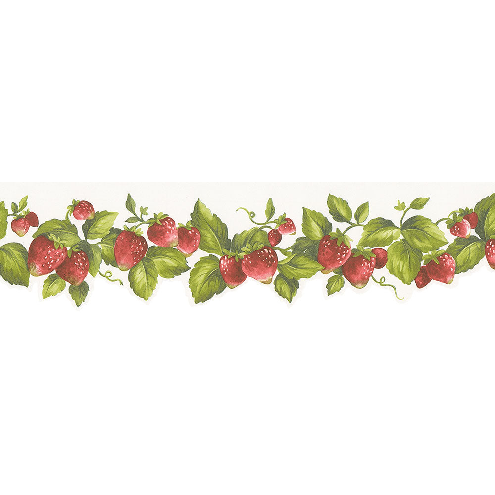 Norwall Wallcoverings  FK72635DC Fresh Kitchens 5 Die Cut Strawberry Wallpaper Border Green, Red