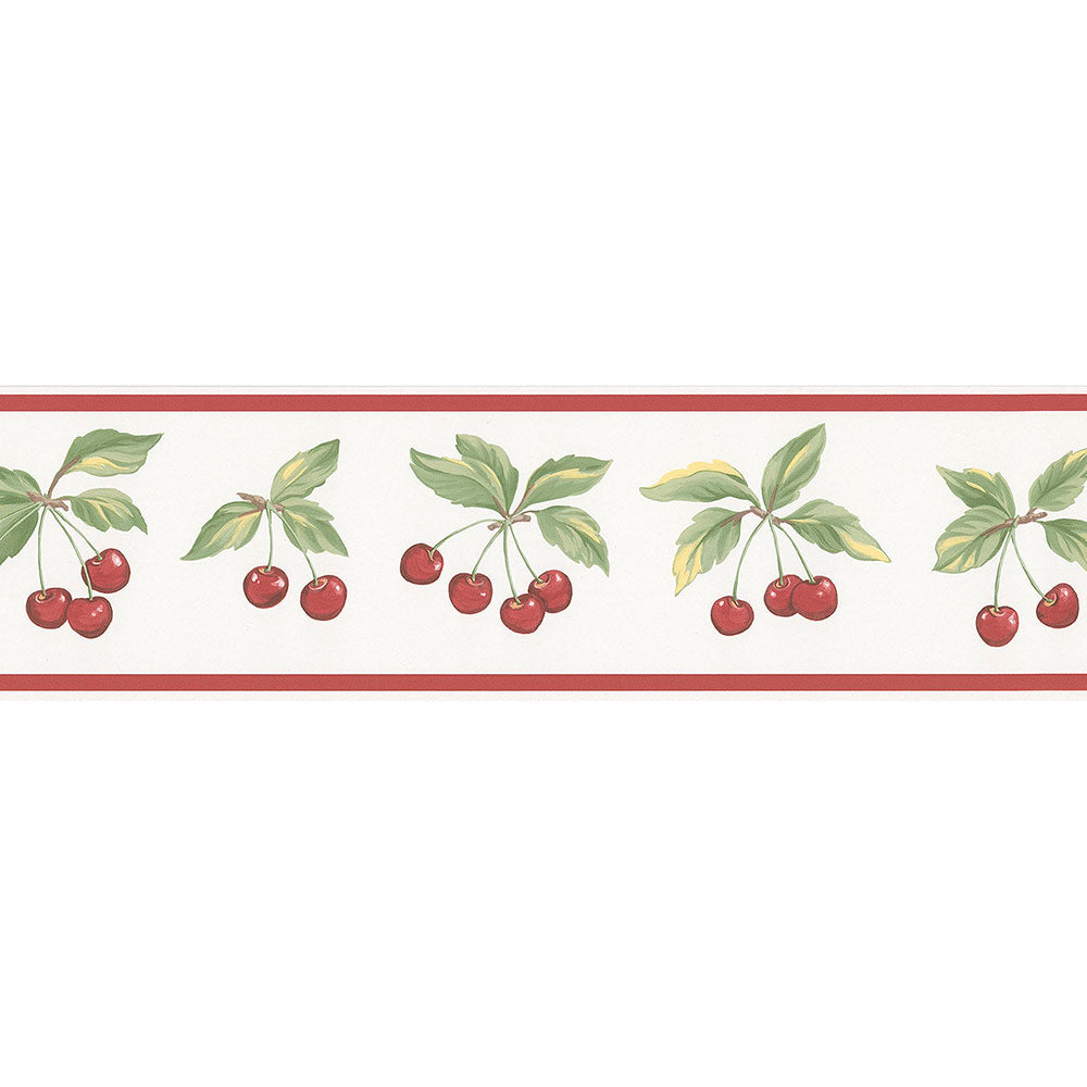 Norwall Wallcoverings  FK78462 Fresh Kitchens 5 Cherry Wallpaper Border Red, Green