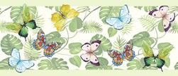 GB20021g8 Butterflies and Tropical Plants Peel and Stick Wallpaper Border 8in Height x 18ft Long Green/Yellow/Blue