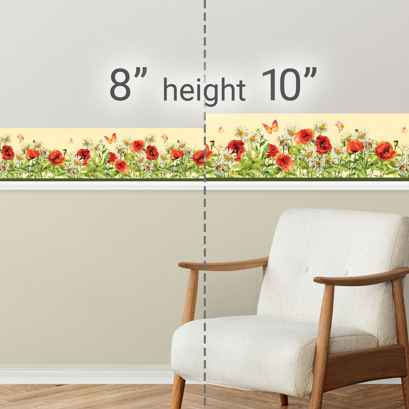 GB40020g8 Wildflower Bloom Peel and Stick Wallpaper Border 8in Height x 15ft Long, Yellow Green Red