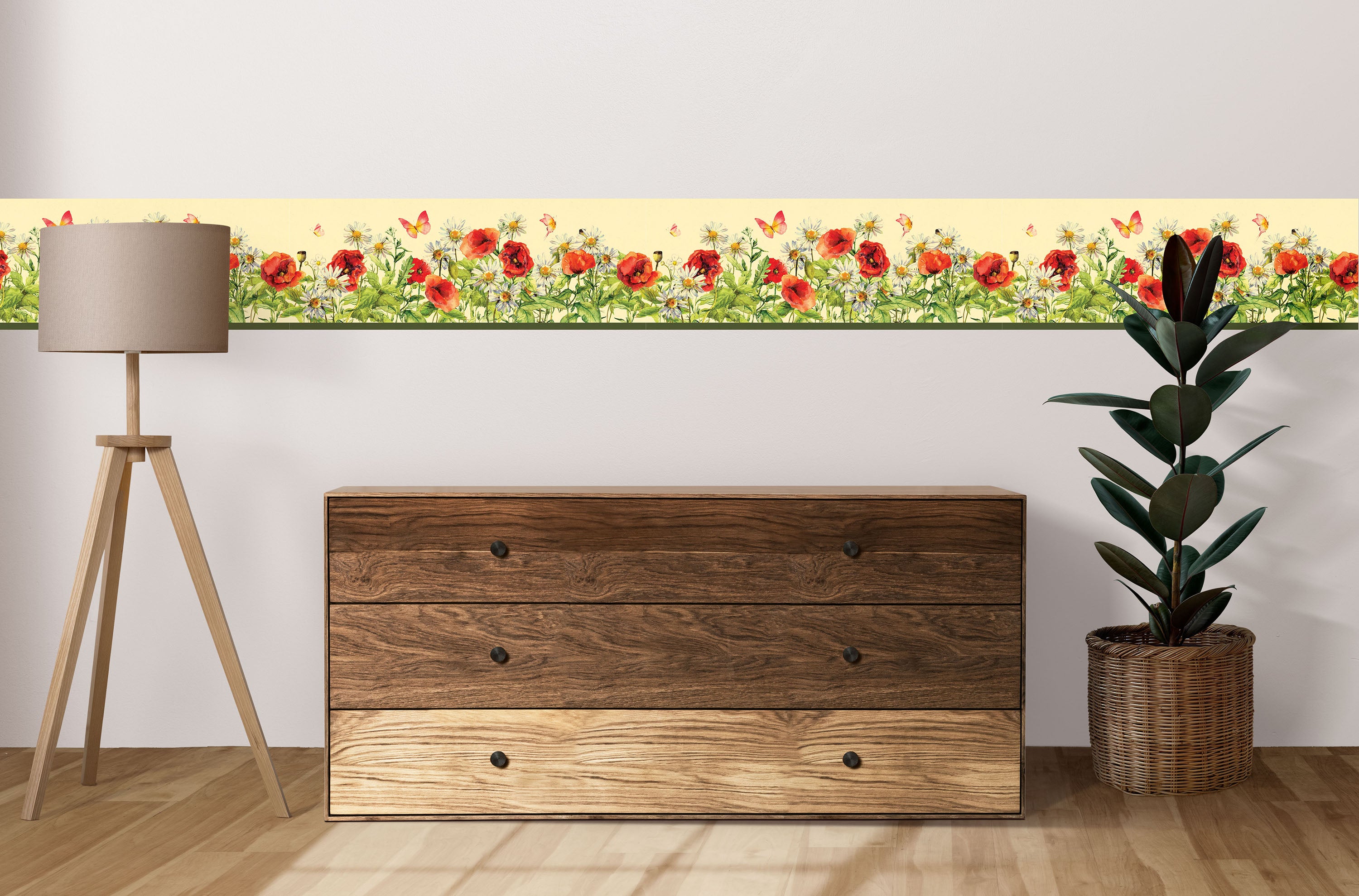 GB40020g8 Grace & Gardenia Wildflower Bloom Peel and Stick Wallpaper Border 8in Height x 18ft Long, Yellow Green Red