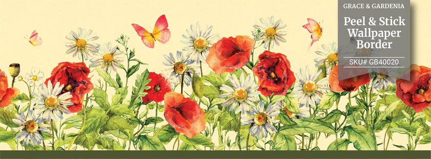 GB40020 Wildflower Bloom Peel and Stick Wallpaper Border 10in Height x 15ft Long,Yellow Green Red