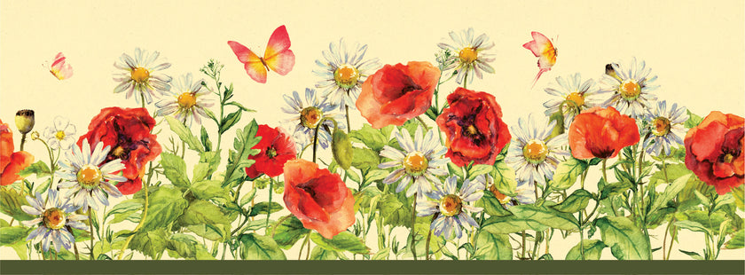 GB40020 Wildflower Bloom Peel and Stick Wallpaper Border 10in or 8in Height x 15ft Long,Yellow Green Red