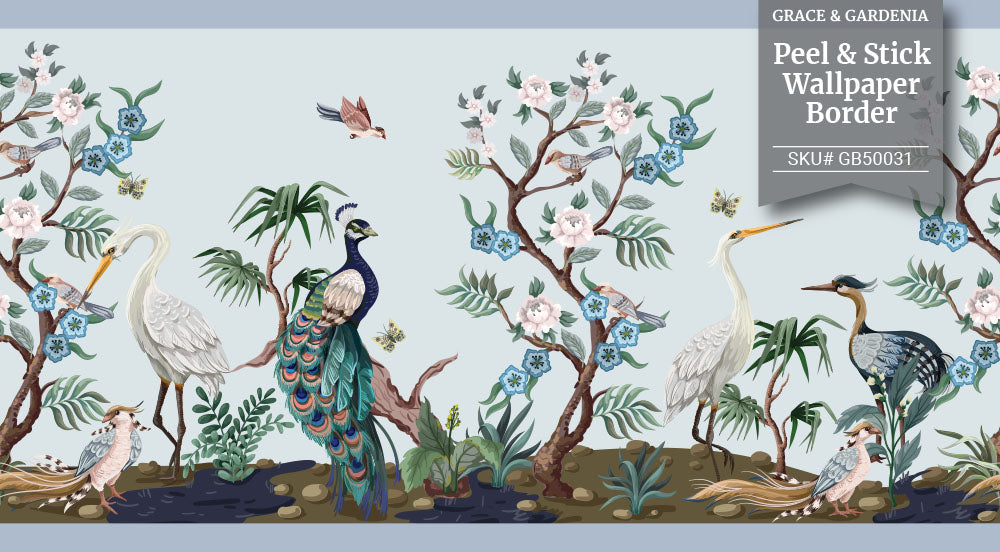 GB50031 Chinoiserie Herons Peel and Stick Wallpaper Border 10