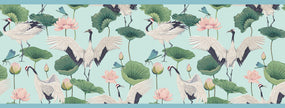 GB50041g8 Cranes and Grasshoppers Peel and Stick Wallpaper Border 8in Height x 18ft Long Blue / Green / Pink