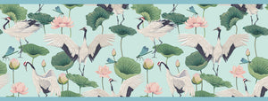GB50041g8 Cranes and Grasshoppers Peel and Stick Wallpaper Border 8in Height x 18ft Long Blue / Green / Pink