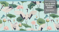 GB50041g8 Cranes and Grasshoppers Peel and Stick Wallpaper Border 8in Height x 18ft Long Blue / Green / Pink