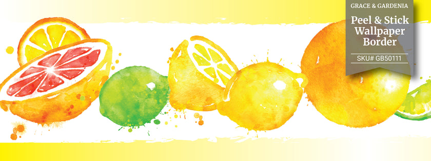 GB50111g8 Citrus Splash Peel and Stick Wallpaper Border 8in Height x 15ft Yellow Orange Green