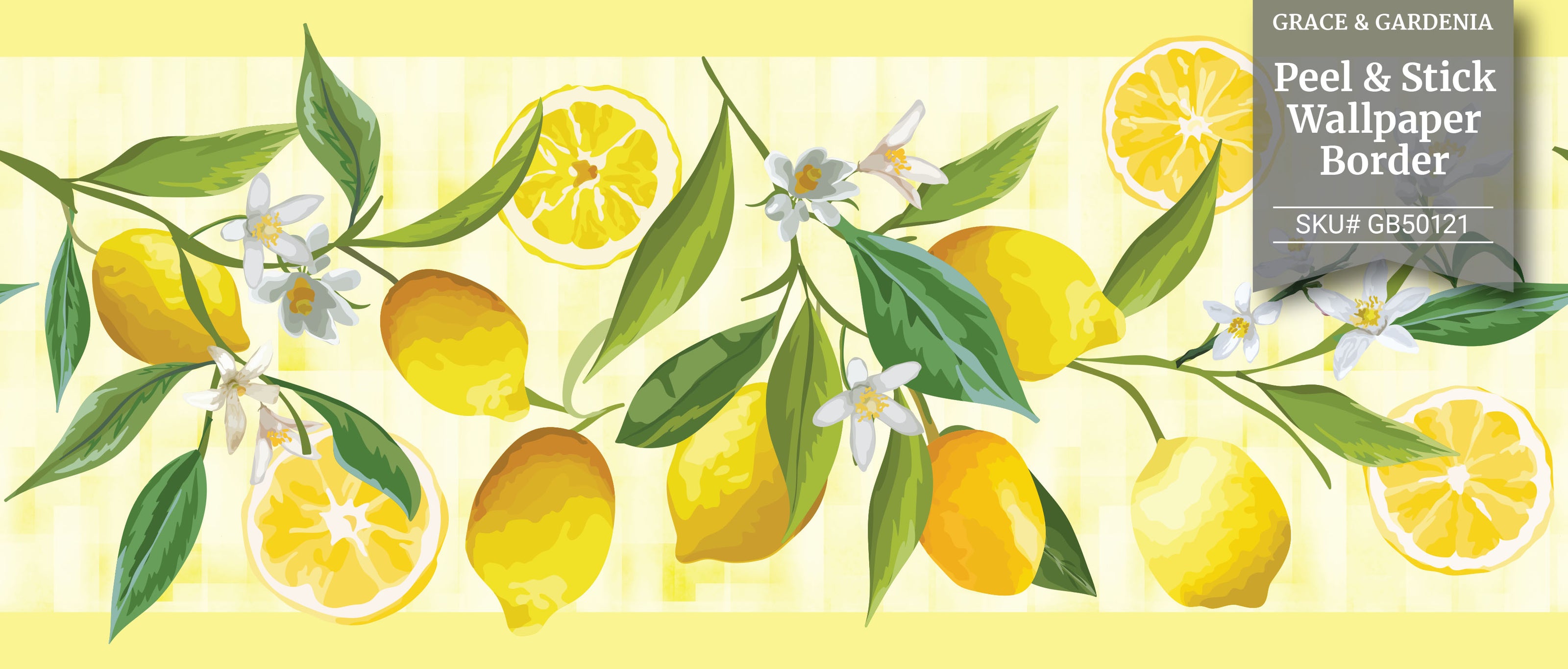 GB50121 Grace & Gardenia Lemon Flower Peel and Stick Wallpaper Border 10