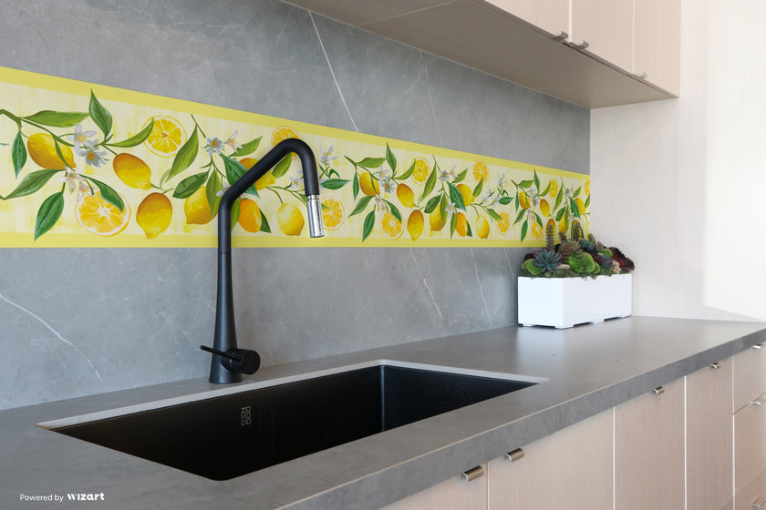 GB50121g8 Lemon Flower Peel and Stick Wallpaper Border 8in Height x 15ft Yellow Green White