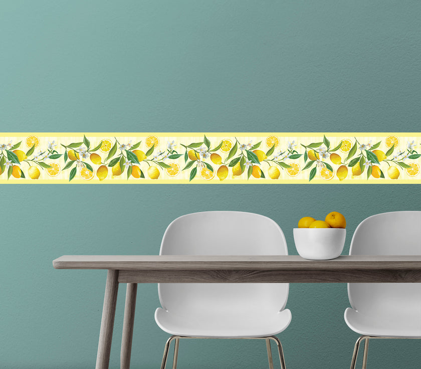 GB50121g8 Lemon Flower Peel and Stick Wallpaper Border 8in Height x 15ft Yellow Green White