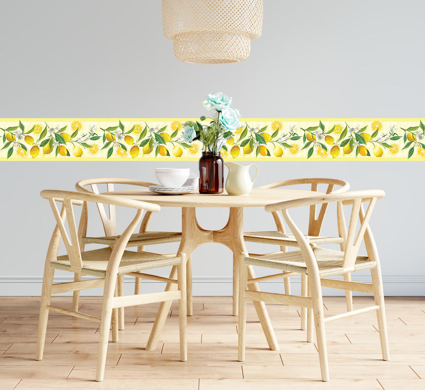 GB50121 Lemon Flower Peel and Stick Wallpaper Border 10in Height x 15ft Yellow Green White