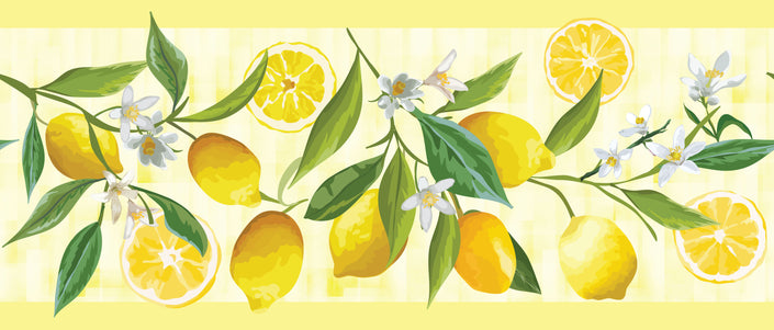 GB50121g8 Grace & Gardenia Lemon Flower Peel and Stick Wallpaper Border 8in Height x 18ft Yellow/Green/White