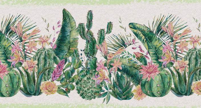 GB50131 Cactus Flowers Wallpaper Border 10in Height x 15ft Long, Green Beige Pink