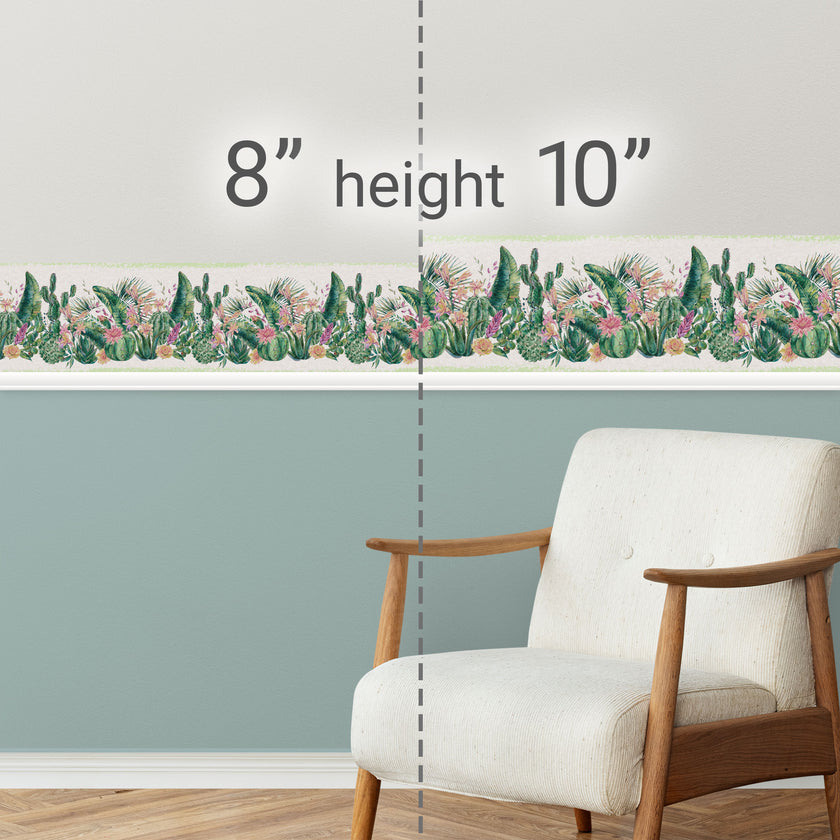 GB50131 Cactus Flowers Wallpaper Border 10in Height x 15ft Long, Green Beige Pink