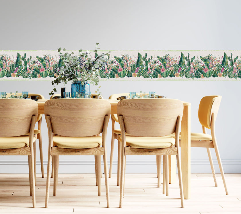 GB50131 Cactus Flowers Wallpaper Border 10in Height x 15ft Long, Green Beige Pink