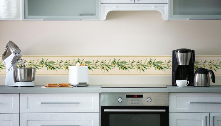 GB50140 Olive Branch Peel and Stick Wallpaper Border 10in Height x 15ft Long, Beige Green