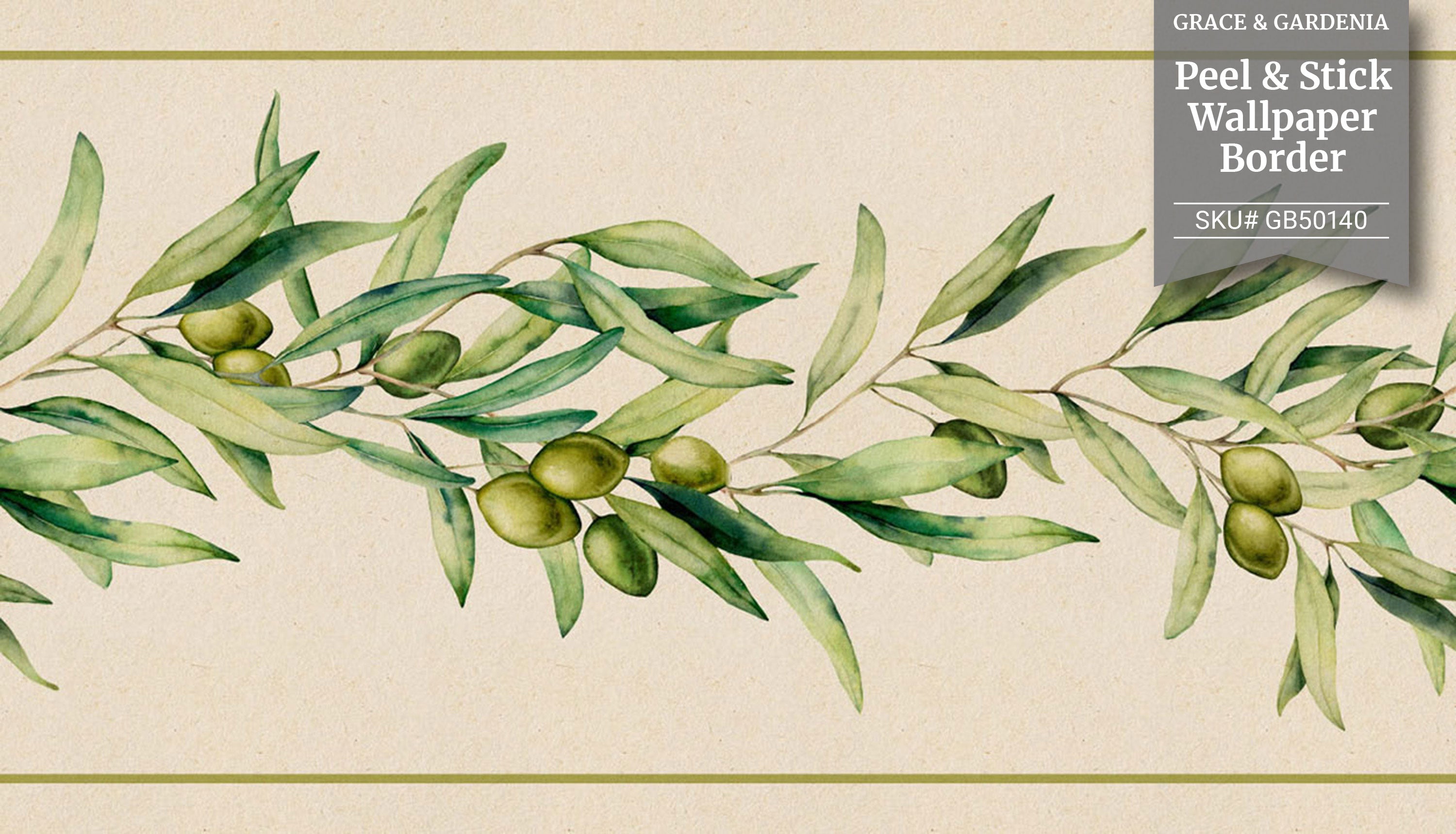 GB50140 Grace & Gardenia Olive Branch Peel and Stick Wallpaper