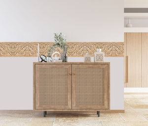 GB70011g8 Carved Ornamental Stone Peel and Stick Wallpaper Border 8in Height x 15ft Long, Beige Cream