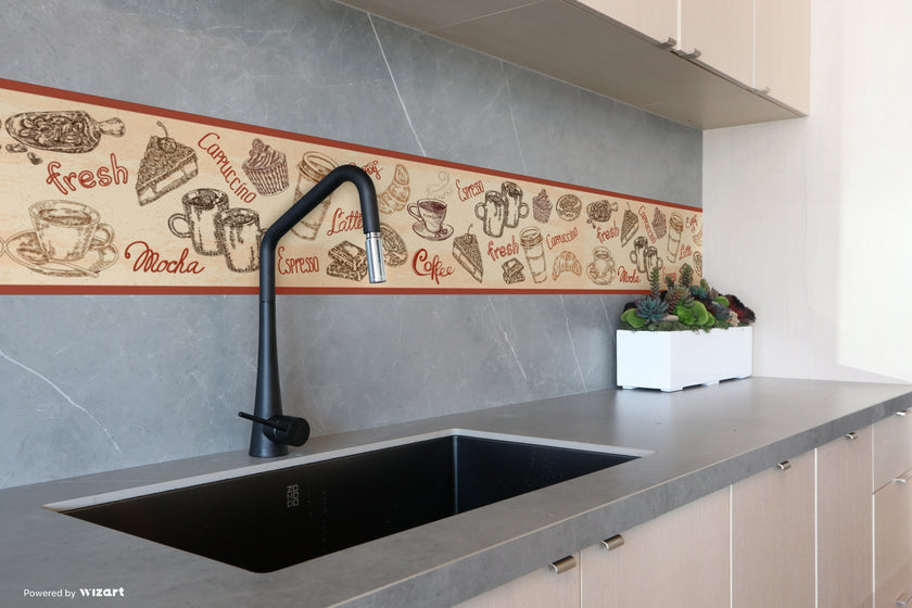 GB80011g8 Coffee Illustrations Peel and Stick Wallpaper Border 8in Height x 15ft Beige Brown Burgundy