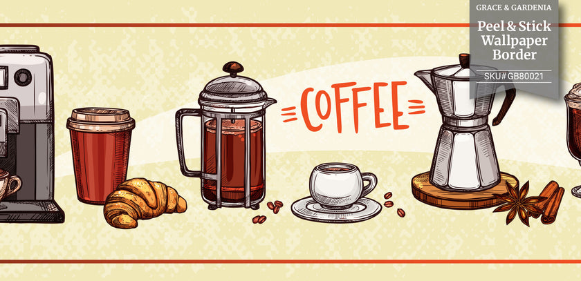 GB80021 Coffee Items Peel and Stick Wallpaper Border 10