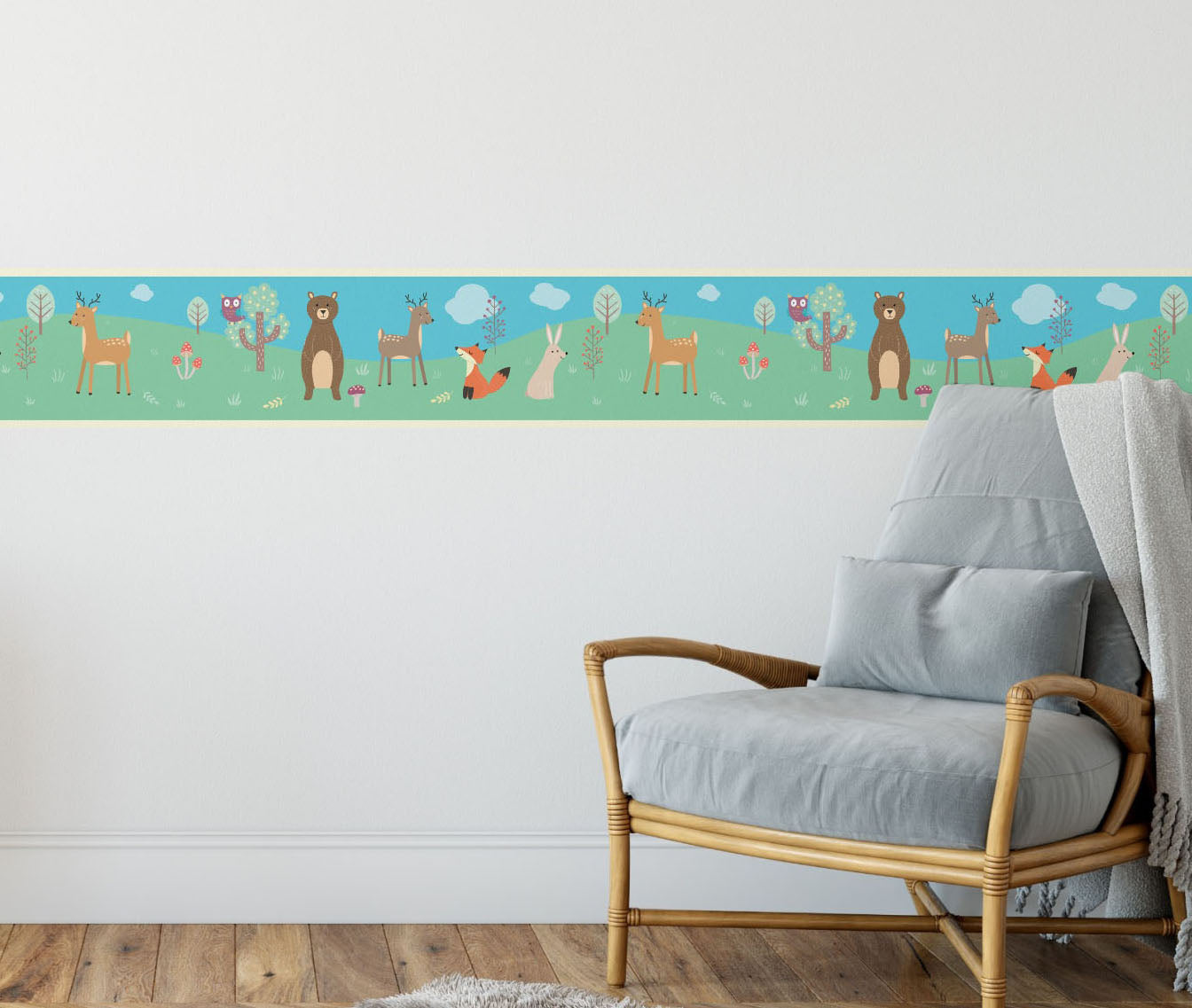 GB90031g8 Forest Animals Peel and Stick Wallpaper Border 8in Height x 18ft Long Blue/Green/Tan