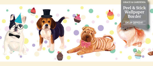 GB90041 Party Dogs Peel and Stick Wallpaper Border 10