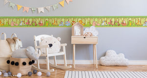 GB90051g8 Jungle Animals Peel and Stick Wallpaper Border 8in Height x 15ft Long Green Yellow Brown
