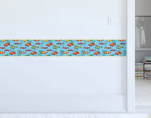 GB90061g8 Cartoon Fish Peel and Stick Wallpaper Border 8in Height x 15ft Long Blue Green Orange