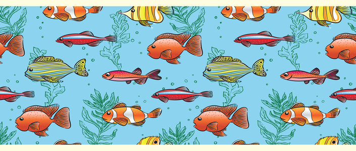 GB90061 Cartoon Fish Peel and Stick Wallpaper Border 10in Height x 18ft Long Blue/Green/Orange