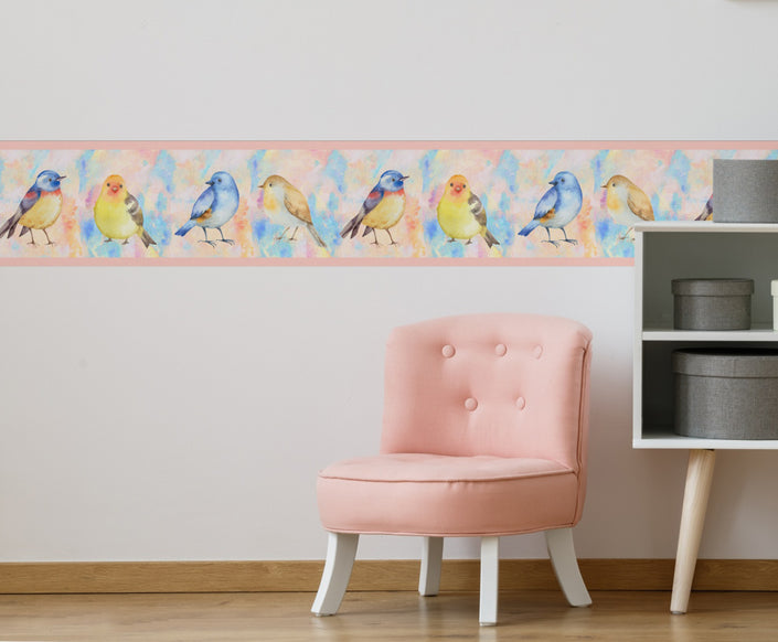 GB90071g8 Watercolor Birds Peel and Stick Wallpaper Border 8in Height x 15ft Multicolor