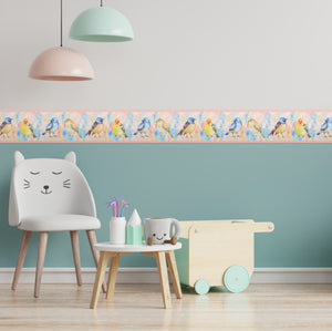 GB90071g8 Watercolor Birds Peel and Stick Wallpaper Border 8in Height x 15ft Multicolor