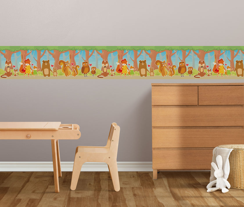 GB90081g8 Woodland Families Peel and Stick Wallpaper Border 8in Height x 15ft Multicolor