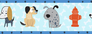 GB90091g8 Cartoon Dogs Bones & Paws Peel and Stick Wallpaper Border 8in Height x 18ft Blue Beige Gray Black