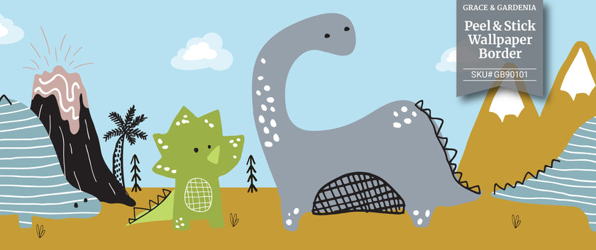 GB90101 Cartoon Dinosaur Scene Peel and Stick Wallpaper Border 10