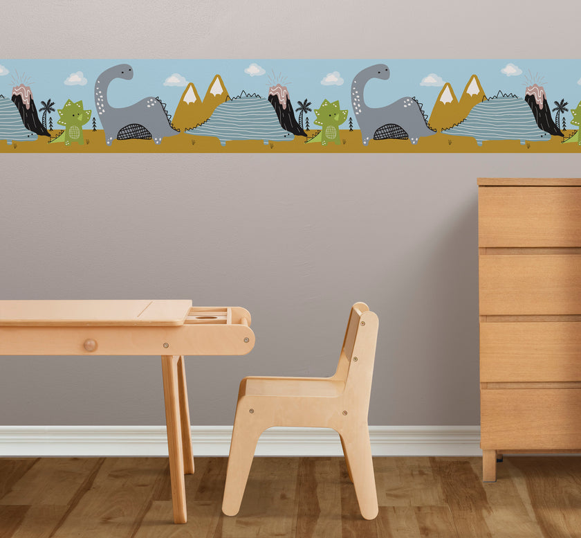 GB90101 Cartoon Dinosaur Scene Peel and Stick Wallpaper Border 10