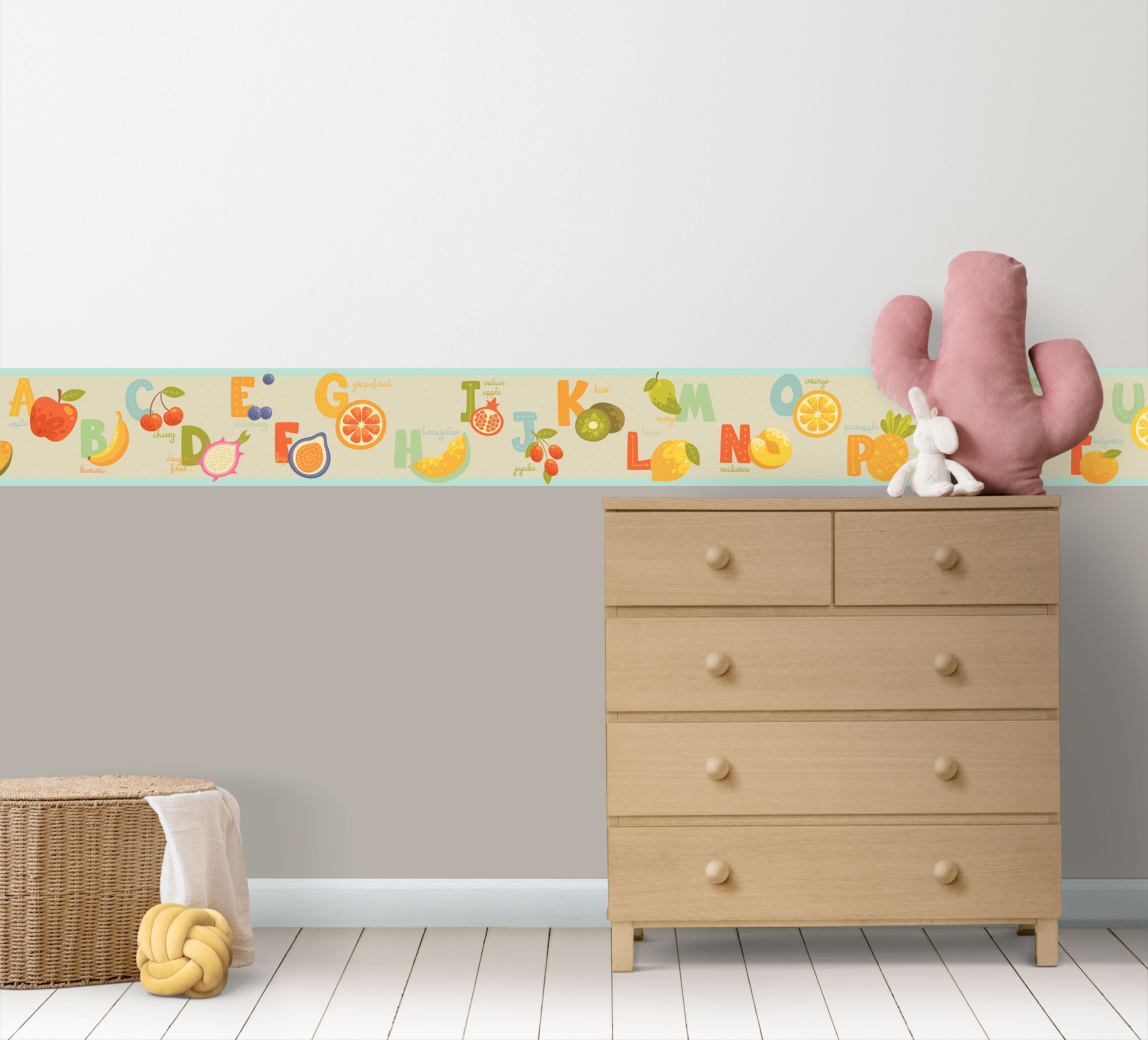 GB90111 Grace & Gardenia Fruit Alphabet Peel and Stick Wallpaper Border 10