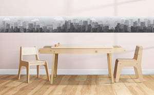 GB90150 City Skyline Peel and Stick Wallpaper Border 10in Height x 15ft Long, Gray White